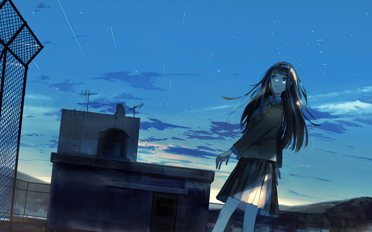 Anime Original Girl Rooftop Evening Time